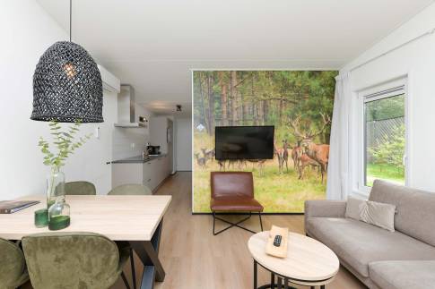 The Woonkamer of Type Forest Cabin Wellness 4 - nr. 127 in Roompot Vakantiepark Schaijk